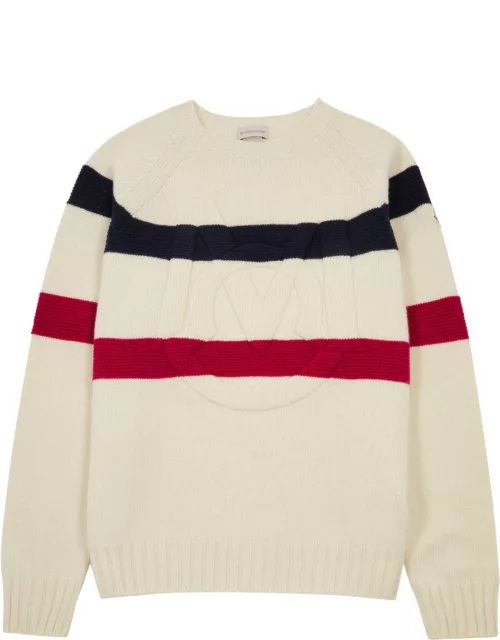 Moncler Striped Logo Wool and Cashmere-blend Jumper - Cream