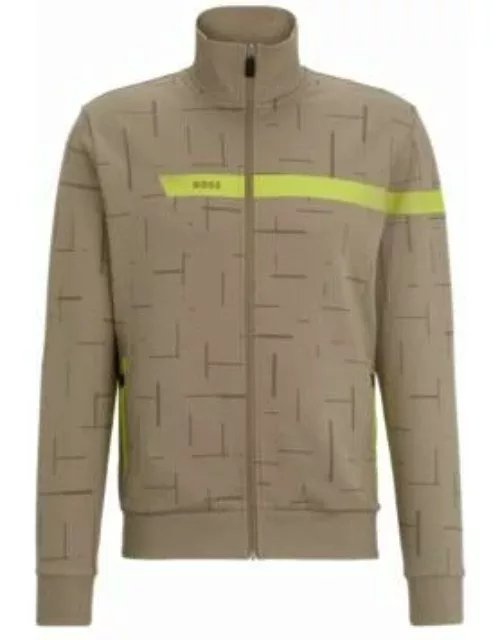 Cotton-blend zip-up sweatshirt with graphic logo stripe- Light Green Men's Tracksuit