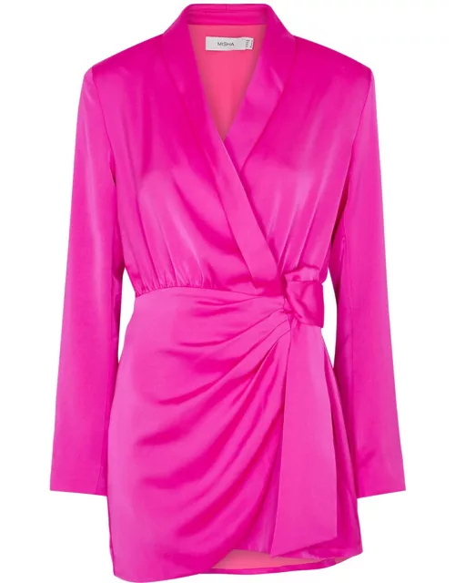 Misha Azera Satin Wrap Dress - Bright Pink