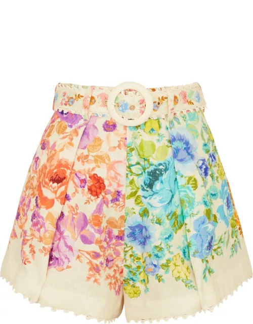 Zimmermann Raie Tuck Floral-print Linen Shorts, Shorts, Multicoloured - 0 (UK 8 / S)