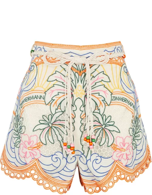 Zimmermann Ginger Tropical Embroided Linen Shorts, Shorts, Multicolour - Multicoloured