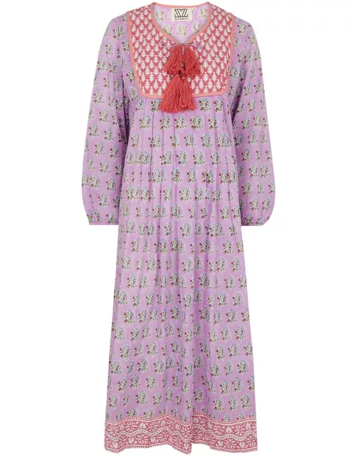 SZ Blockprints Kitty Printed Cotton Midi Dress - Lilac