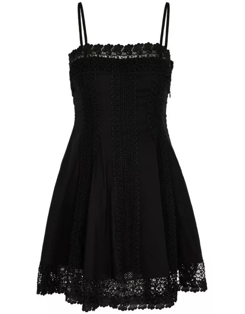 Charo Ruiz Ornella Lace-trimmed Cotton-blend Mini Dress - Black
