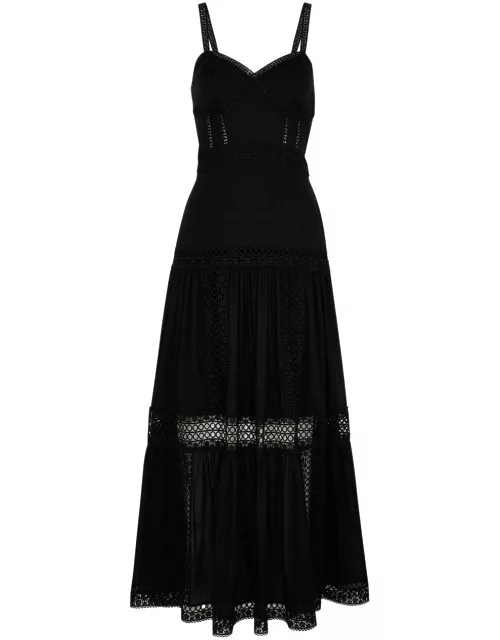 Charo Ruiz Giogia Lace-trimmed Cotton-blend Maxi Dress - Black