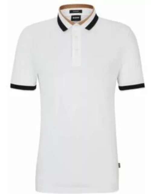 Mercerized-cotton polo shirt with signature-stripe collar- White Men's Polo Shirt