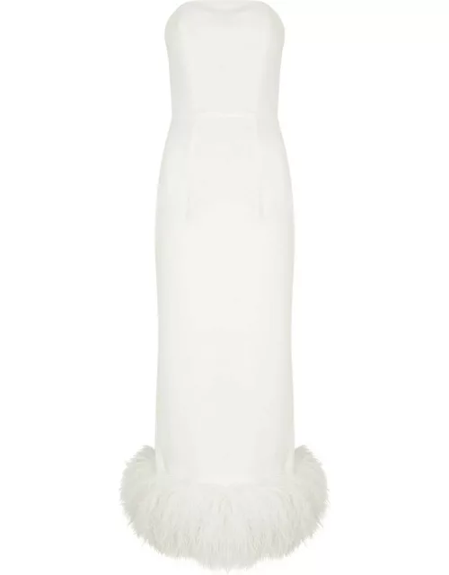 16ARLINGTON Minelli Feather-trimmed Midi Dress, Dress, White