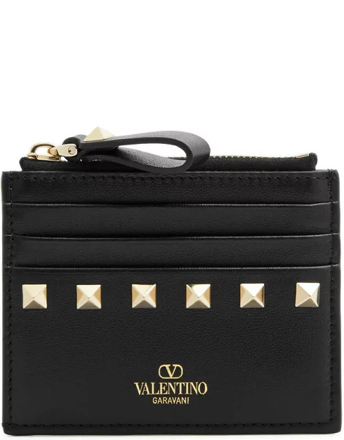 Valentino Garavani Rockstud Leather Card Holder - Black - One