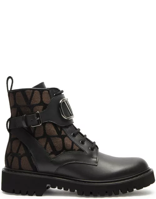 Valentino Garavani VLogo-jacquard and Leather Ankle Boots - Black