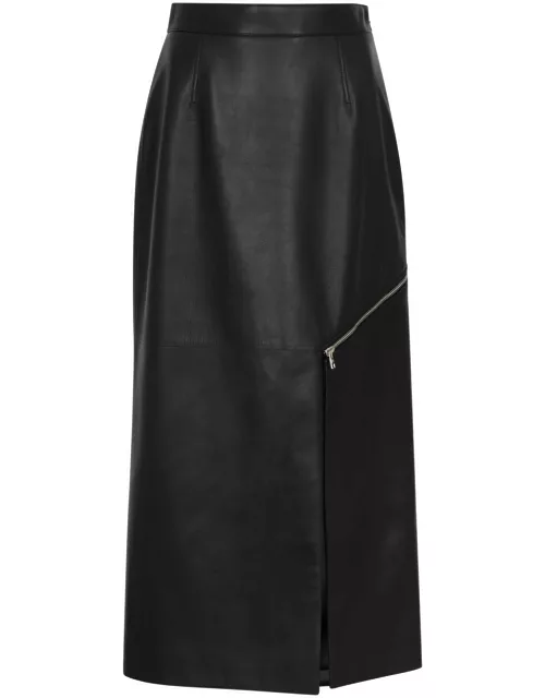 Alexander Mcqueen Leather Midi Skirt - Black