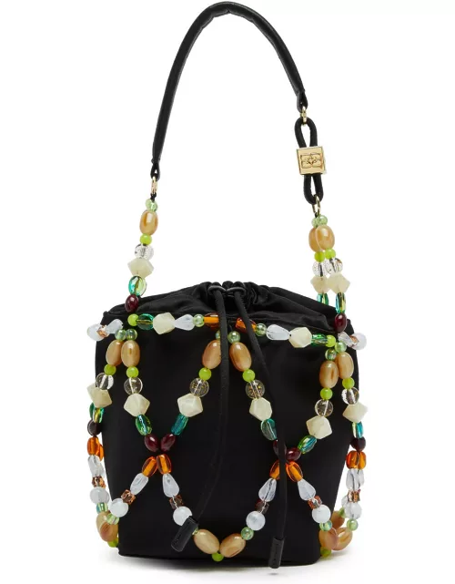 Ganni Bead-embellished Satin Bucket bag - Black
