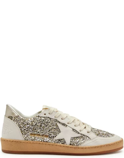 Golden Goose Ball Star Panelled Glittered Sneakers - Silver
