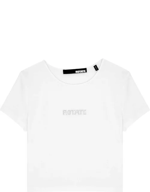 Rotate Birger Christensen Logo Cropped Stretch-jersey T-shirt - White