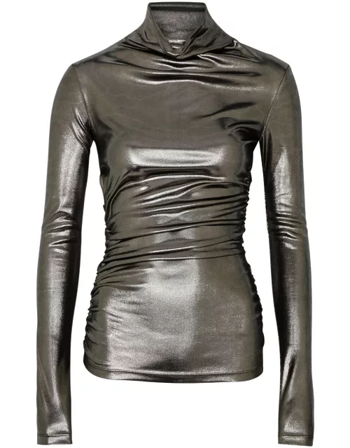 Blumarine Metallic Cut-out Ruched Jersey top - Silver