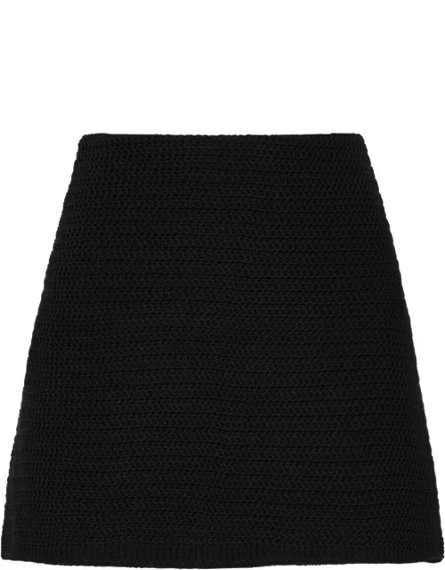 Mach & Mach Knitted Cotton-blend Mini Skirt - Black