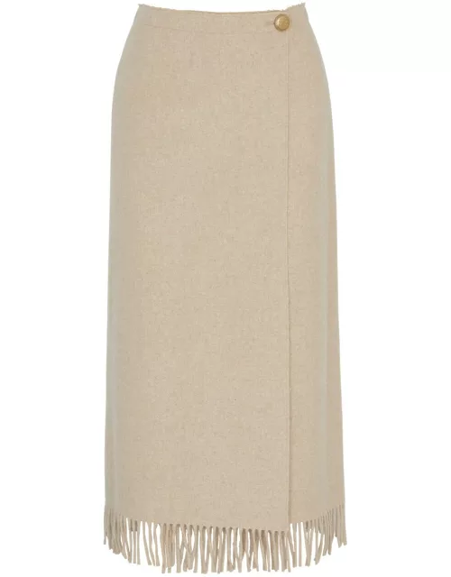 BY Malene Birger Ciarra Fringed Wool-blend Wrap Skirt - Cream