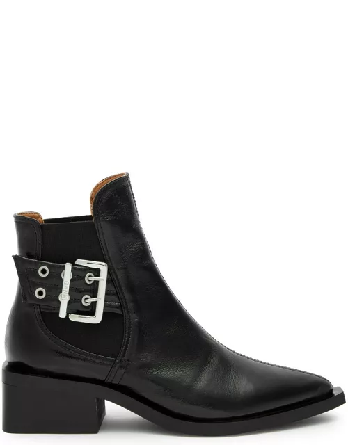 Ganni 50 Buckle-embellished Leather Chelsea Boots - Black