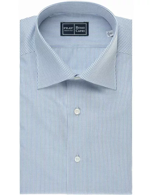 Fray White And Blue Regular Fit Shirt With Micro Check