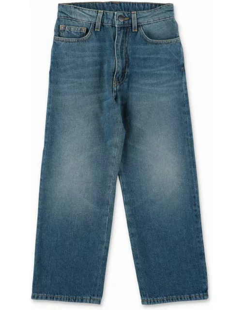 Palm Angels Jeans Blu In Denim Di Cotone Bambina