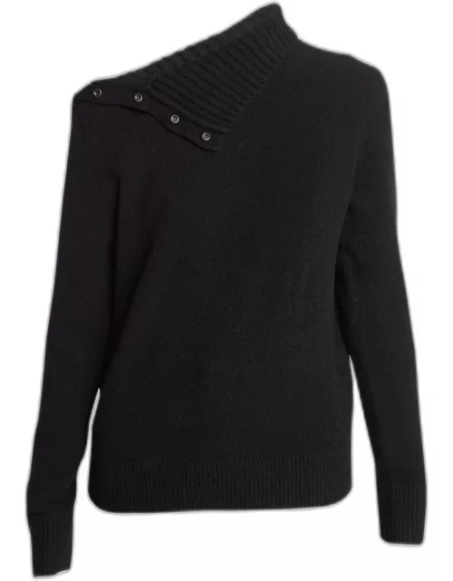 Camilla Button Shoulder Cashmere Turtleneck Sweater