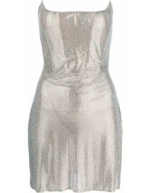 Silver short dress with rhinestone