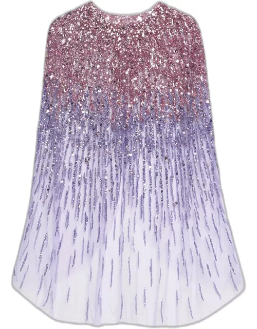 Sequin-Embellished Tulle Fingertip Cape with Over