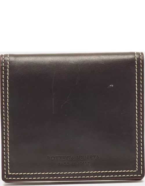 Bottega Veneta Grey/Brown Leather Snap Bifold Wallet