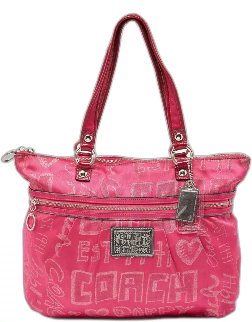 Coach Pink Canvas and Patent Leather Poppy Glam Tote