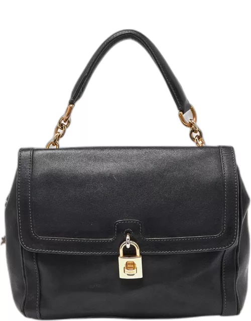 Dolce & Gabbana Black Leather Padlock Top Handle Bag