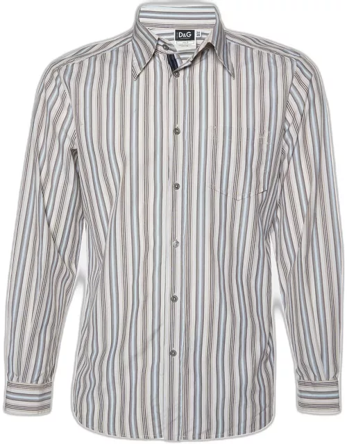 D & G Beige Striped Cotton Button Front Shirt