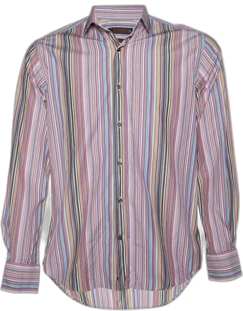 Etro Pink Striped Cotton Button Front Shirt