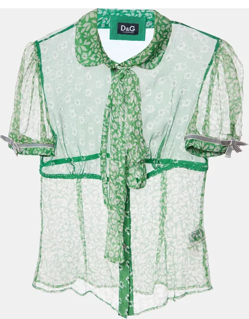 D & G Green printed Silk Neck Tie Detail Top