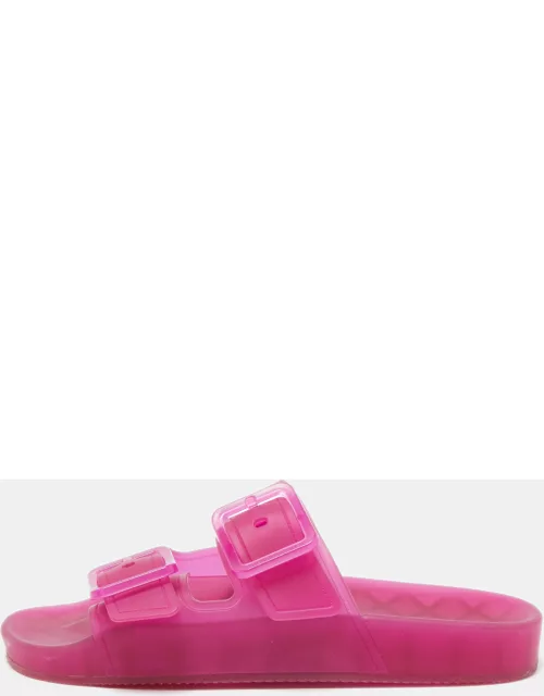 Balenciaga Pink Rubber Double Buckle Detail Flat Sandal