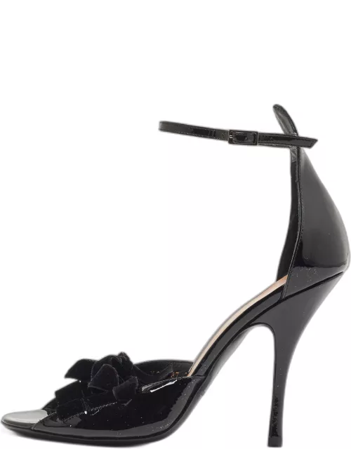 Giorgio Armani Black Velvet and Patent Leather Ankle Strap Sandal