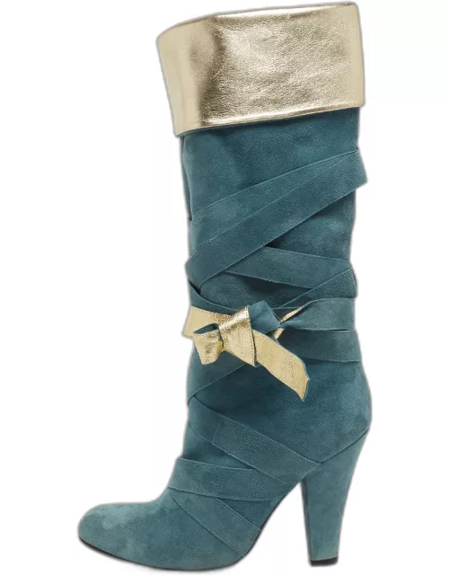 Marc Jacobs Blue/Gold Suede and Leather Mild Calf Boot