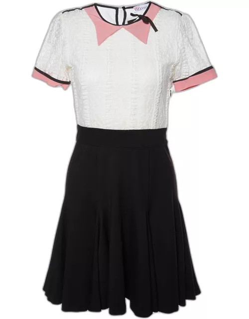 RED Valentino White Lace & Black Jersey Mini Dress