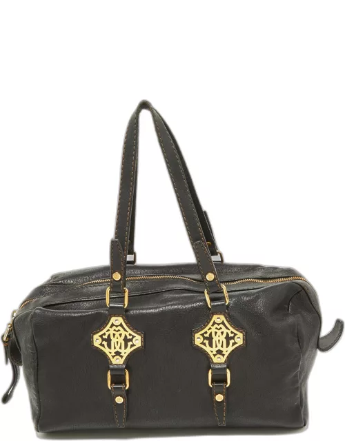 Roberto Cavalli Black Leather Zip Detail Duffle Bag
