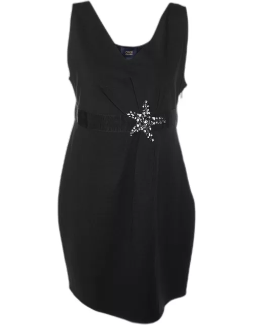 Cavalli Class Black Cotton Knit Star Embellished Sleeveless Sheath Dress