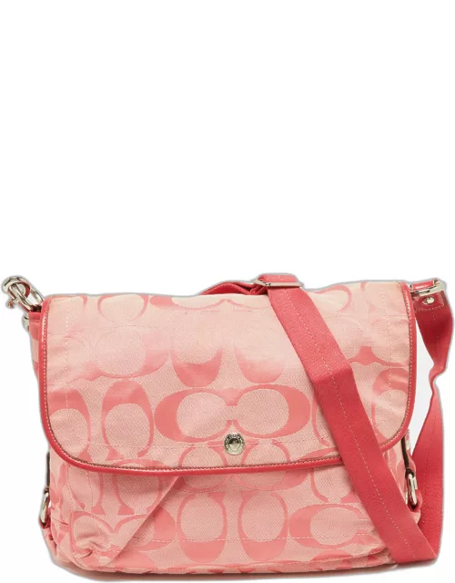 Coach Pink Signature Canvas and Patent Messenger Bag