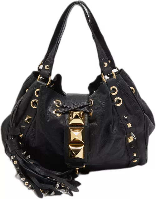 Mulberry x Giles Black Leather Spike Studded Shoulder Bag