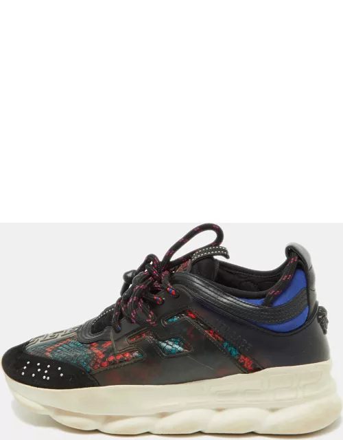 Versace Multicolor Snakeskin Embossed and Leather Lace Up Sneaker