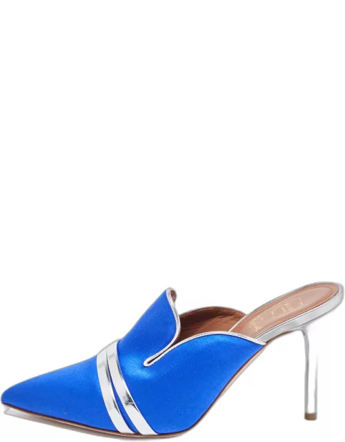 Malone Souliers By Roy Luwolt Blue/Silver Satin and Leather Hayley Mule