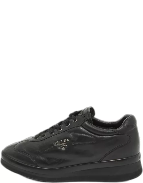 Prada Black Leather Low Top Sneaker