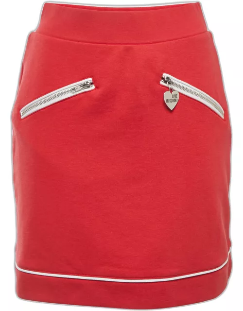 Love Moschino Red Knit Zip Detailed Mini Skirt