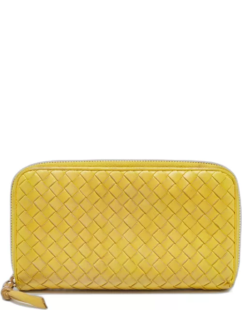 Bottega Veneta Yellow Intrecciato Leather Zip Around Continental Wallet