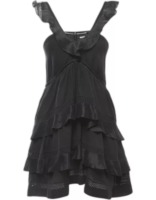 Isabel Marant Black Cotton Blend Tiered Strappy Mini Dress