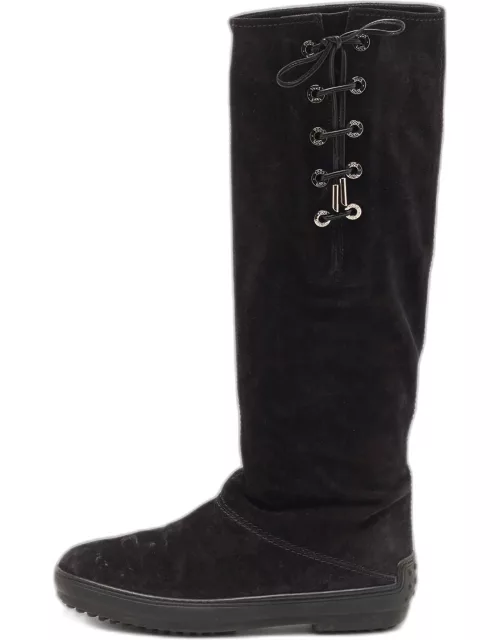 Tod's Black Suede Calf Length Boot