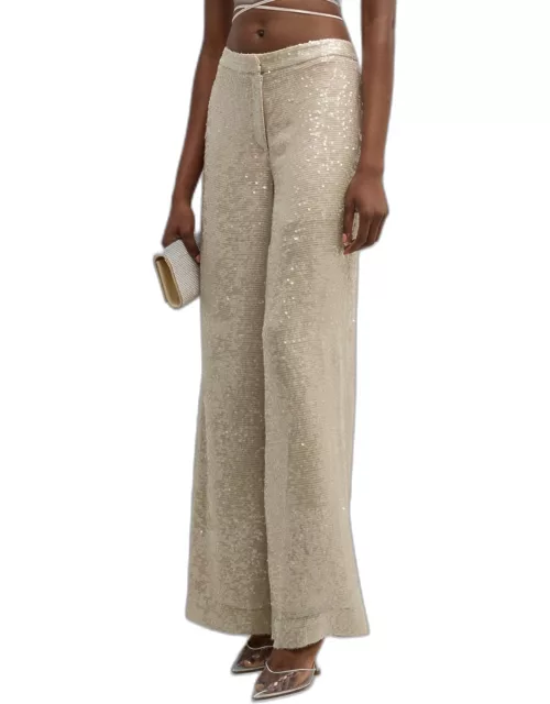 Mid-Rise Sequin Viscose Relaxed Wide-Leg Trouser