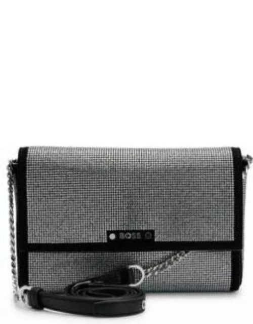 Suede mini bag with crystal embellishments- Black Women's Clutche