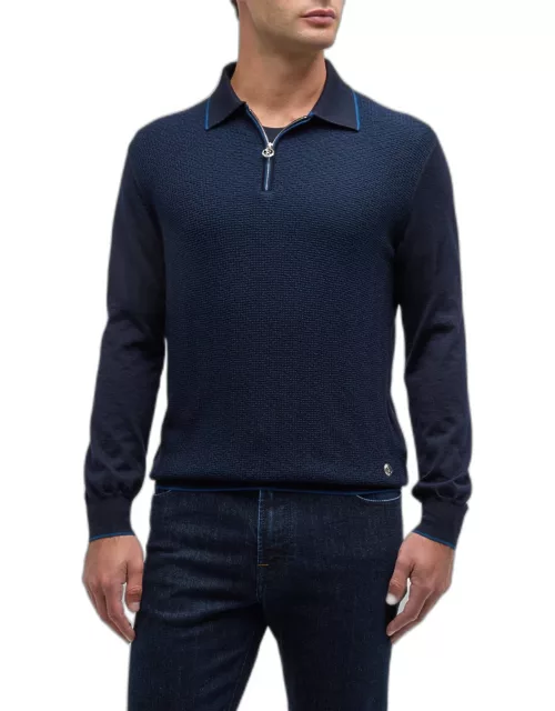 Men's Cashmere-Silk Quarter-Zip Polo Sweater