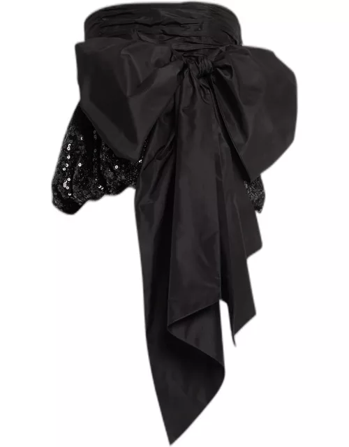 Jardena Bow-Embellished Taffeta and Sequin Peplum Top